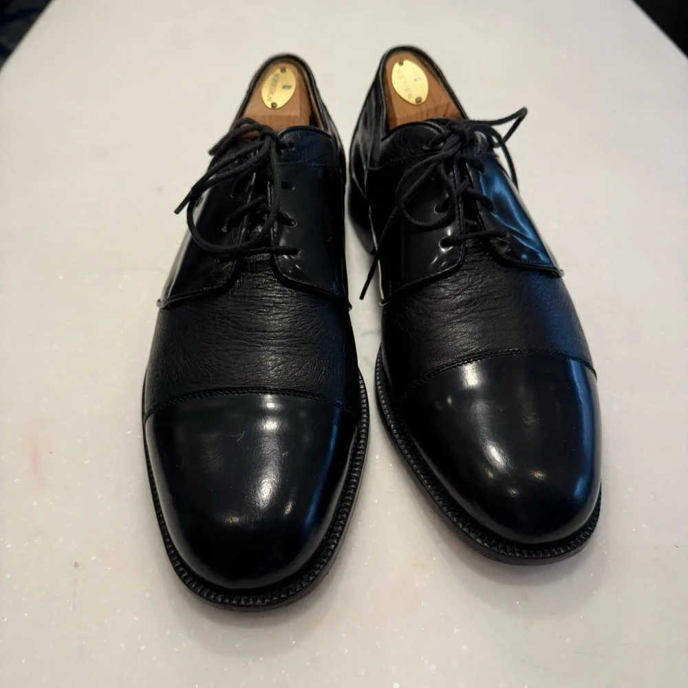 SAN REMO ITALY Men’s Black Leather Dress Cap Toe Oxfords Shoes Sz 9.5 W EUC